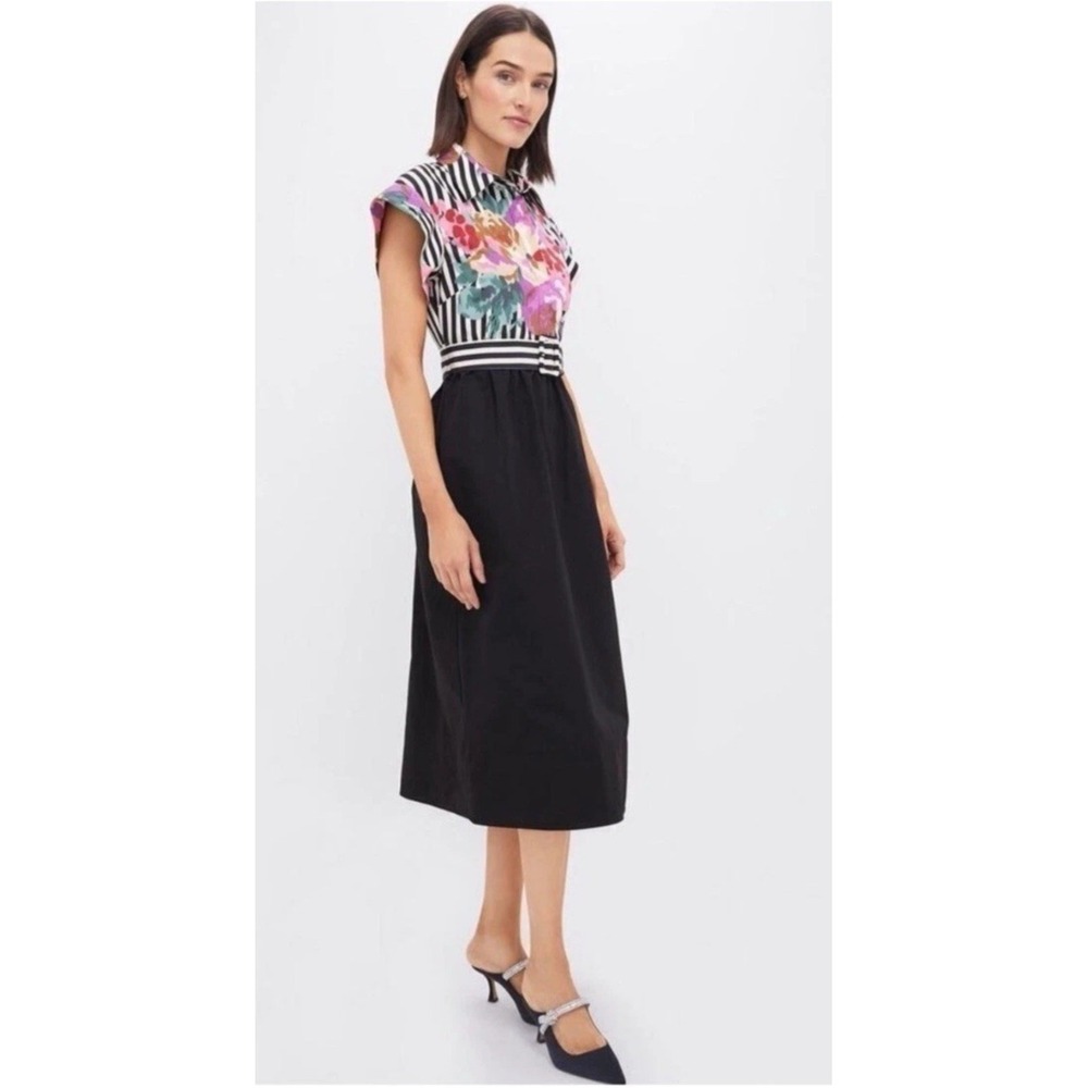 Tuckernuck Size Small Flowering Trellis Chloe Midi Dress S/S Black Floral Stripe - Picture 2 of 16